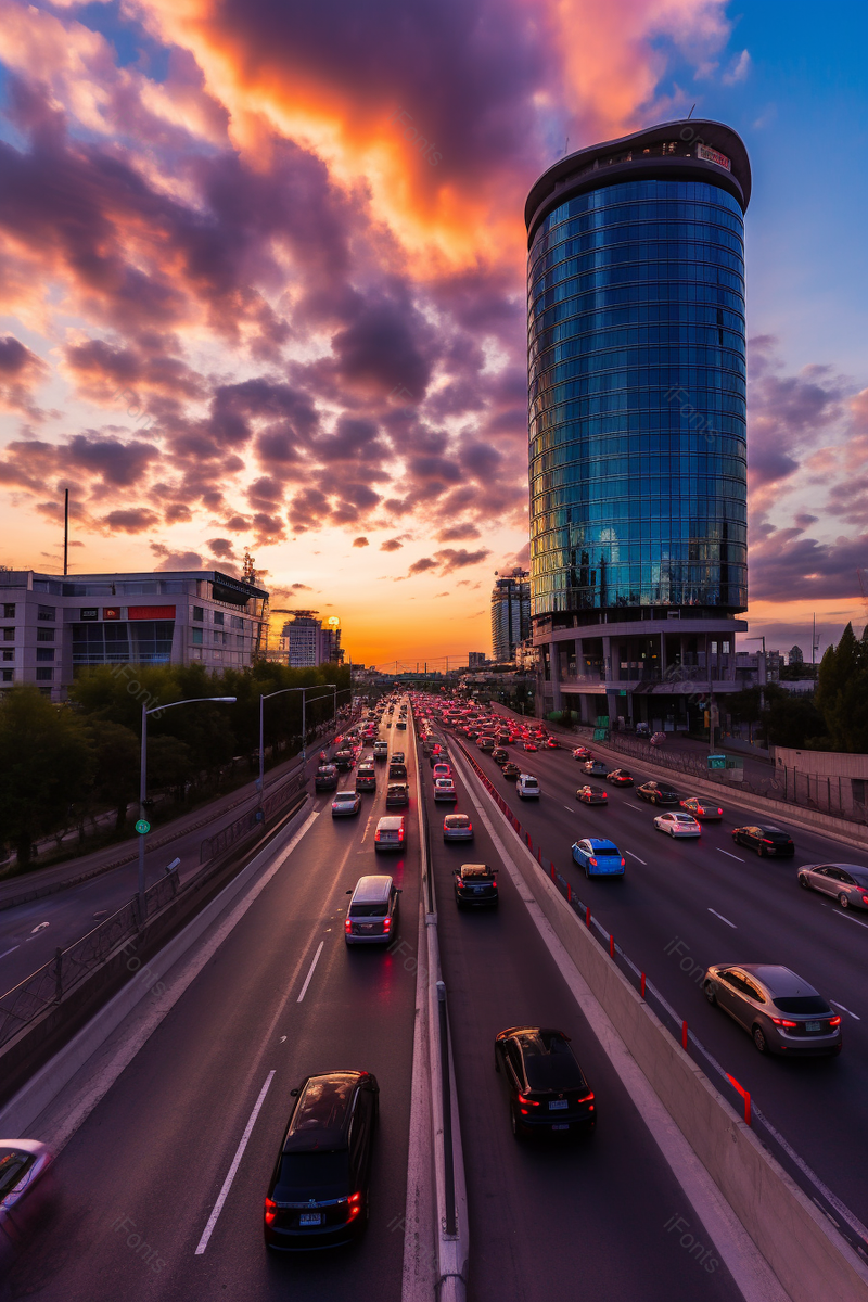 实拍城市大厦夕阳天空全景摄影,高清,摄影图,摄影图片,图片大全,摄影图免费下载